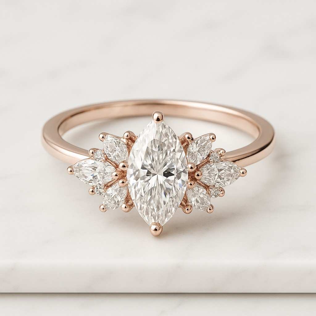 Marquise Cut Moissanite Engagement Ring 10K 14K 18K Gold Diamond Wedding Ring Her Solitaire Promising Jewelry Bridal Shower Ring Bride