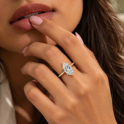 Marquise Cut Moissanite Engagement Ring, Solid Gold Solitaire Cathedral Ring, Affordable Ring