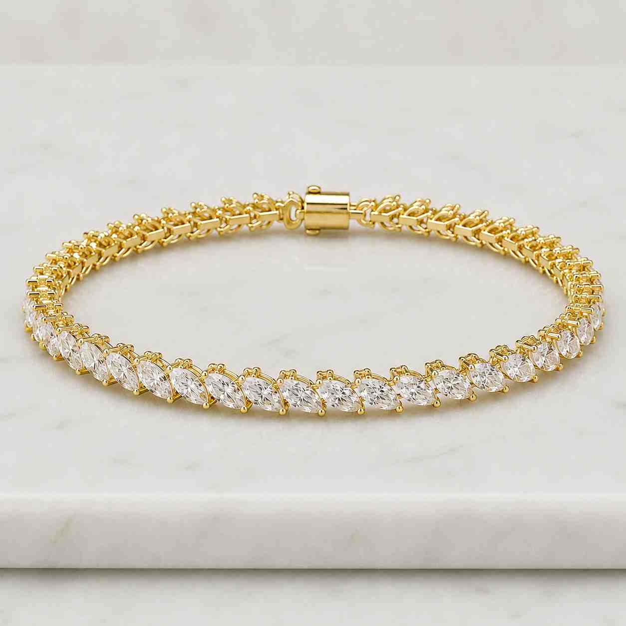 marquise cut moissanite tennis bracelet, 14k solid gold diamond tennis bracelet, bridal bracelet, wedding jewelry, anniversary gift for her
