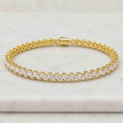 Marquise Cut Moissanite Tennis Bracelet, 14K Solid Gold Diamond Tennis Bracelet, Bridal Bracelet, Wedding Jewelry, Anniversary Gift For Her
