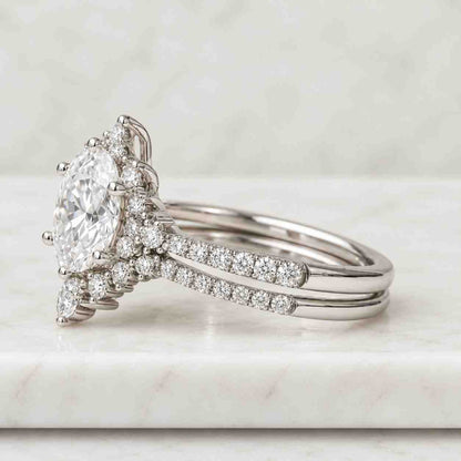 Marquise Cut Moissanite Wedding Bridal Set, 925 Sterling Silver, Pear & Round Half Eternity Open Band, Solitaire Engagement Ring Set 