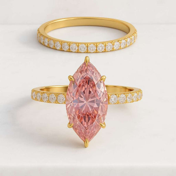 Marquise Cut Pink Diamond engagement Ring 14K White Gold Marquise Lab Grown Diamond Three Stone Ring