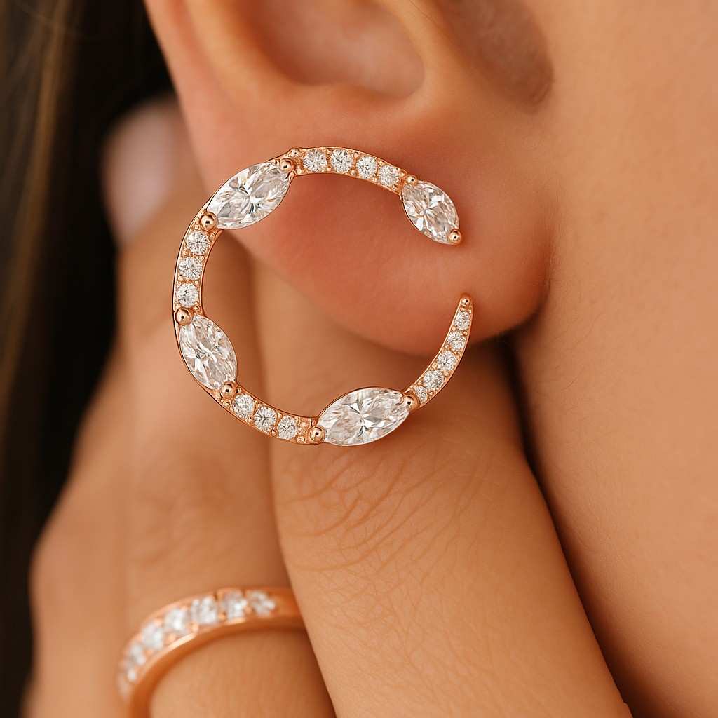 Marquise Cut Solitaire Earrings Studs Real 14K White Gold Heavy Basket