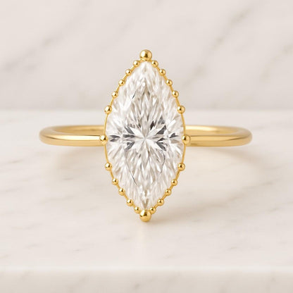 Marquise Diamond Engagement Ring Genuine Lab Grown Diamond Anniversary Ring Unique Proposal Ring for Her Six Claw Prong Setting Ring Gift