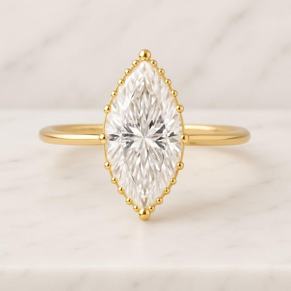 Marquise Diamond Engagement Ring Genuine Lab Grown Diamond Anniversary Ring Unique Proposal Ring for Her Six Claw Prong Setting Ring Gift