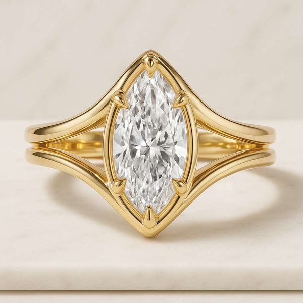 Marquise Diamond Engagement Ring Genuine Lab Grown Diamond Anniversary Ring Unique Proposal Ring for Her Six Claw Prong Setting Ring Gifts