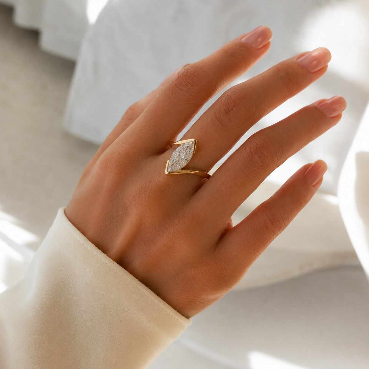 marquise diamond engagement ring knife edge shank ring genuine lab grown diamond ring  marquise diamond proposal ring anniversary ring gift

