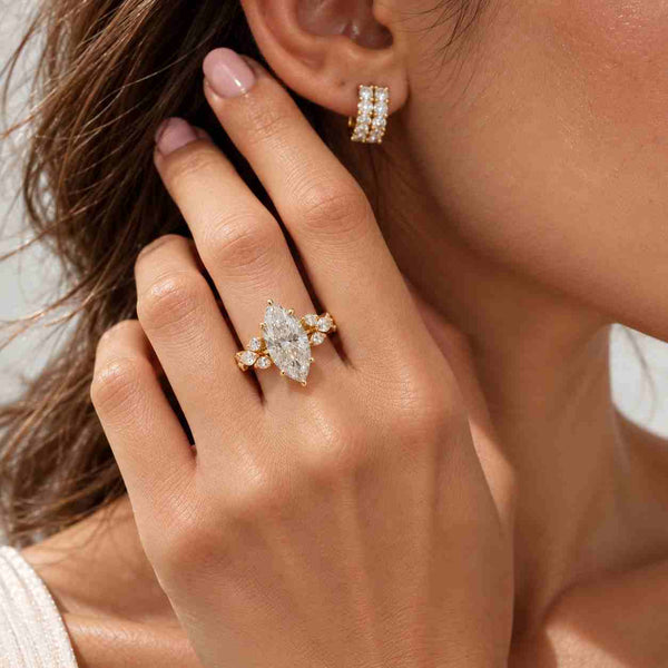 Marquise Diamond Engagement Ring Muse Setting Ring Lab Grown Diamond Ring Seven Stone Proposal Rings For Women Handmade Jewelry