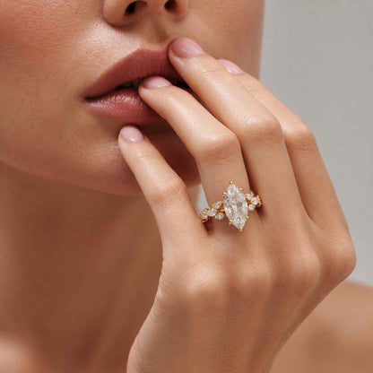 Marquise Diamond Engagement Ring Genuine Lab Grown Diamond Anniversary Ring Unique Proposal Ring for Her Six Claw Prong Setting Ring Gift
