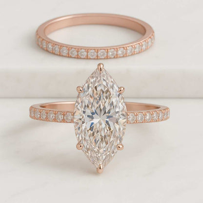 Marquise Diamond Engagement Ring Set Genuine Lab Grown Diamond Rings Curved Matching Band