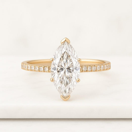 Marquise Diamond Halo Engagement Ring Lab Grown Diamond Marquise Ring Cathedral & Pave Setting Ring for Her 10k 14k 18k Gold Proposal Ring