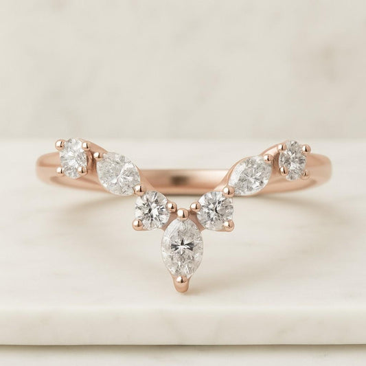 Marquise Diamond Ring Half Eternity Wedding Ring Women Lab Diamond Dainty Marriage Ring Stackable Ring