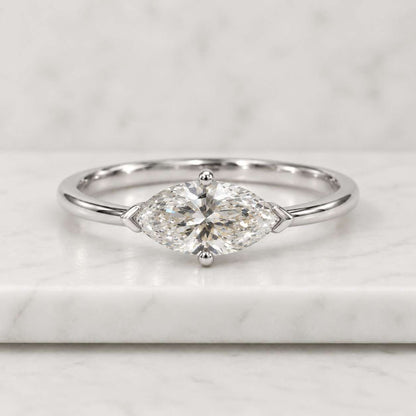Marquise E Color VVS2 Clarity IGI Certified Marquise Cut Lab Grown Diamond Solitaire Engagement Ring with Hidden Halo of Round Diamonds

