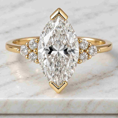 Marquise E Color VVS2 Clarity IGI Certified Marquise Lab Grown Diamond Solitaire Engagement Ring with Hidden Halo of Round Diamonds