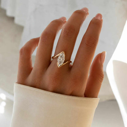Marquise E,VVS2, IGI Certified East West Marquise Lab-Grown Diamond Engagement Ring Marquise Ring for Her Solid Gold Ring for Her
