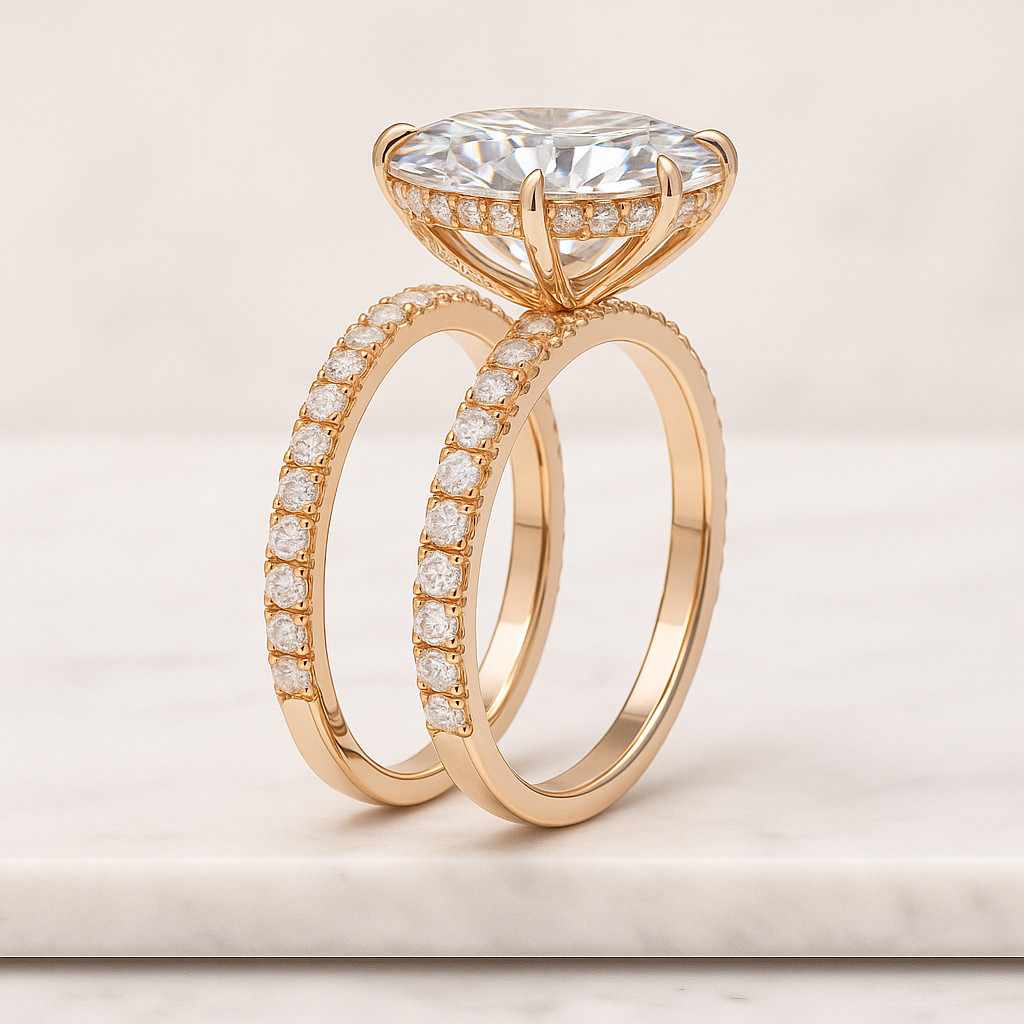 Marquise Engagement Ring Set 1 Carat IGI Certified Ring with Matching Band Lab Grown Diamond Bridal Set for Her