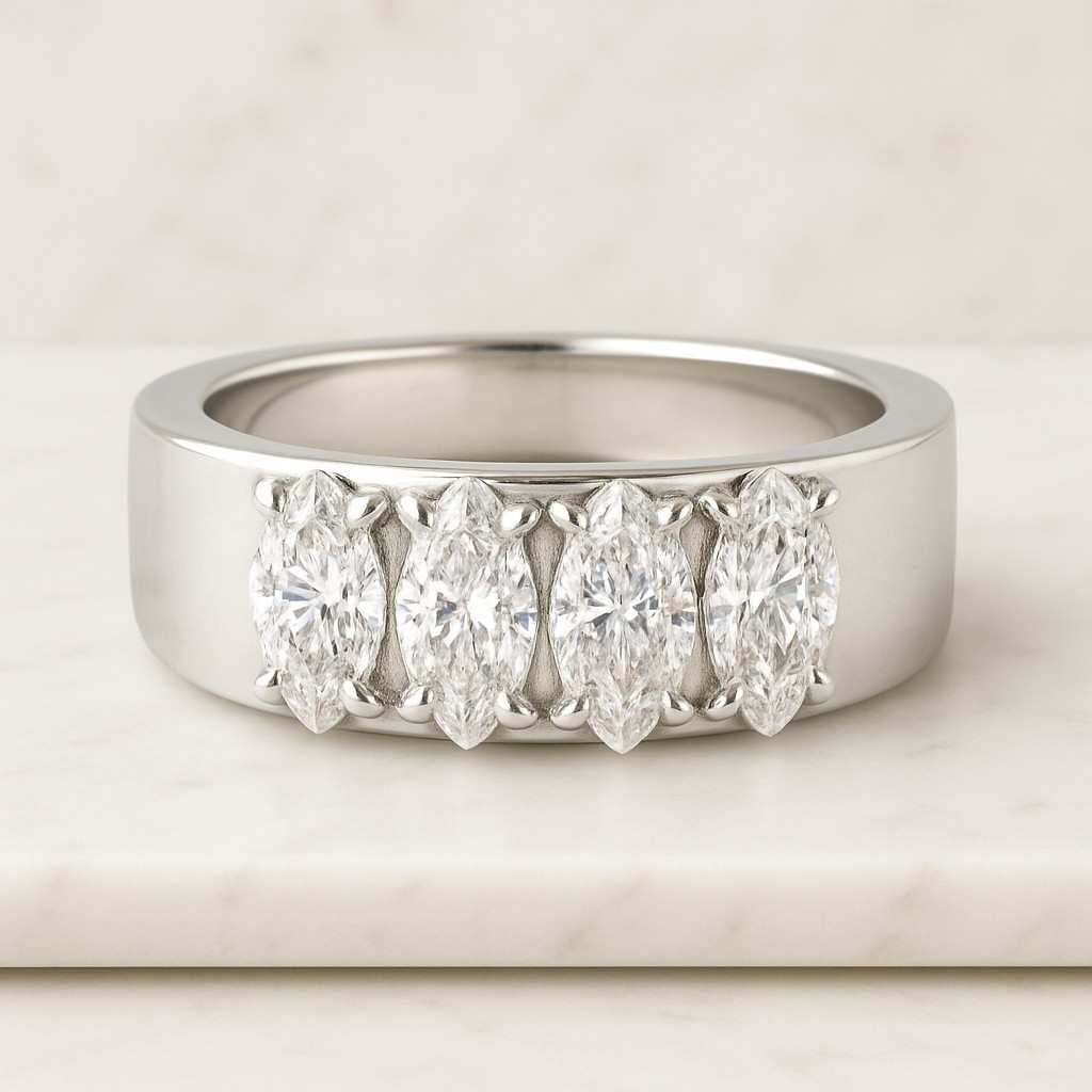 Marquise Engagement Ring Set Solitaire Marquise Ring with Matching Band Unique Wedding Ring