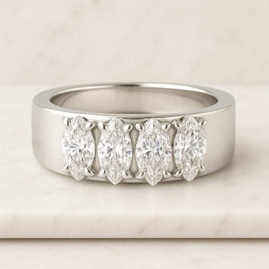 Marquise Engagement Ring Set Solitaire Marquise Ring with Matching Band Unique Wedding Ring