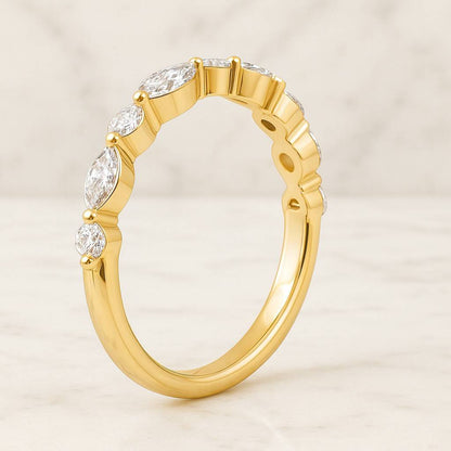 Marquise Engagement Ring Vintage Style Marquise Cut Moissanite Ring with Cluster Side Stones    14K Yellow Gold Bridal Promise Ring
