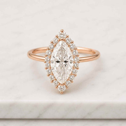 Marquise Halo Engagement Ring Marquise Cut Diamond Proposal Ring