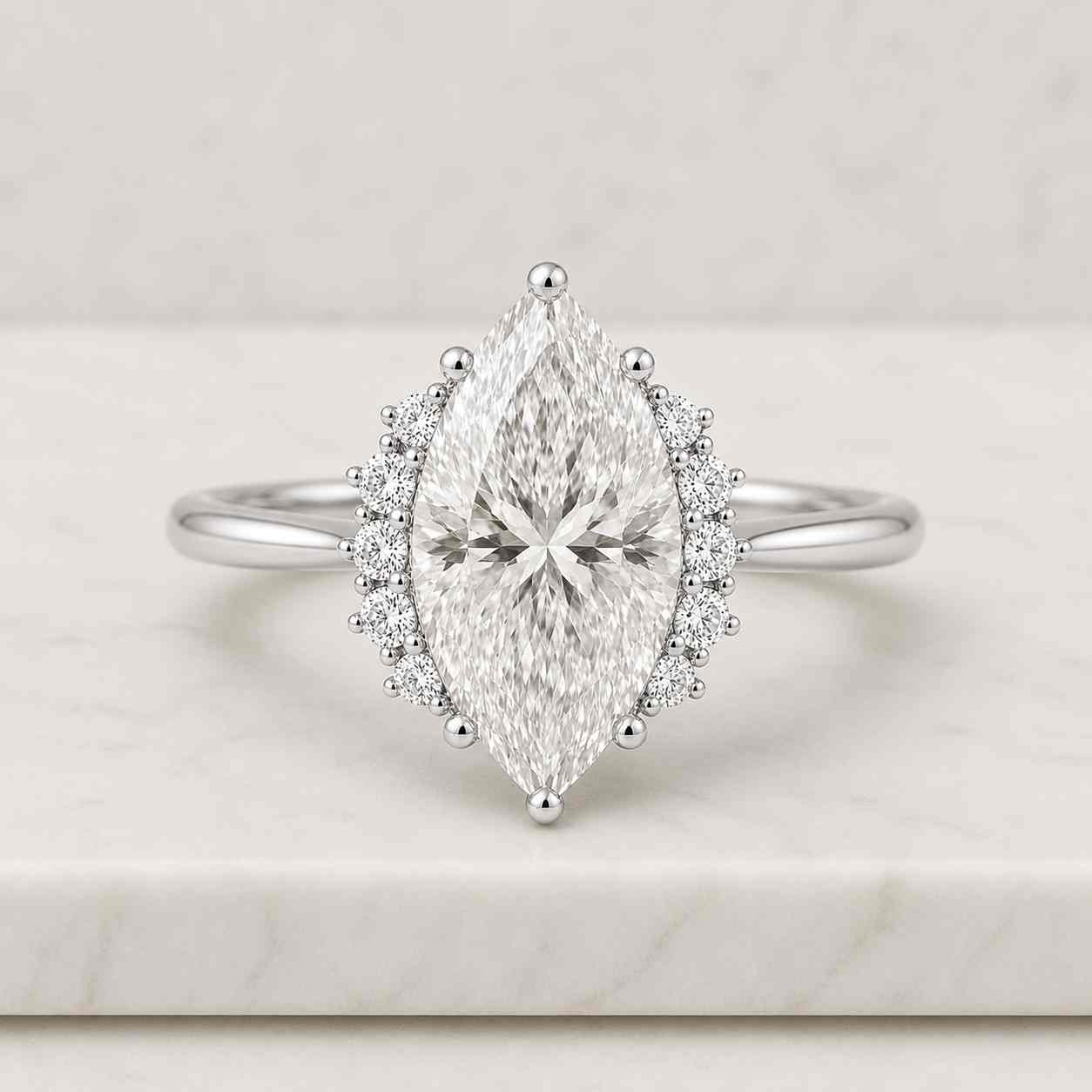 Marquise Halo Engagement Ring Marquise Cut Diamond Proposal Ring Unique Solitaire Marquise Anniversary Ring Genuine Lab Grown Diamond Ring

