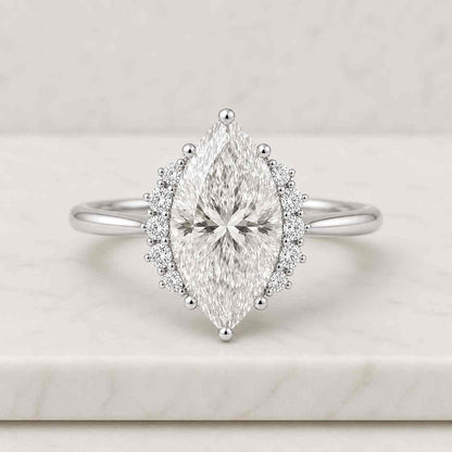 Marquise Halo Engagement Ring Marquise Cut Diamond Proposal Ring Unique Solitaire Marquise Anniversary Ring Genuine Lab Grown Diamond Ring
