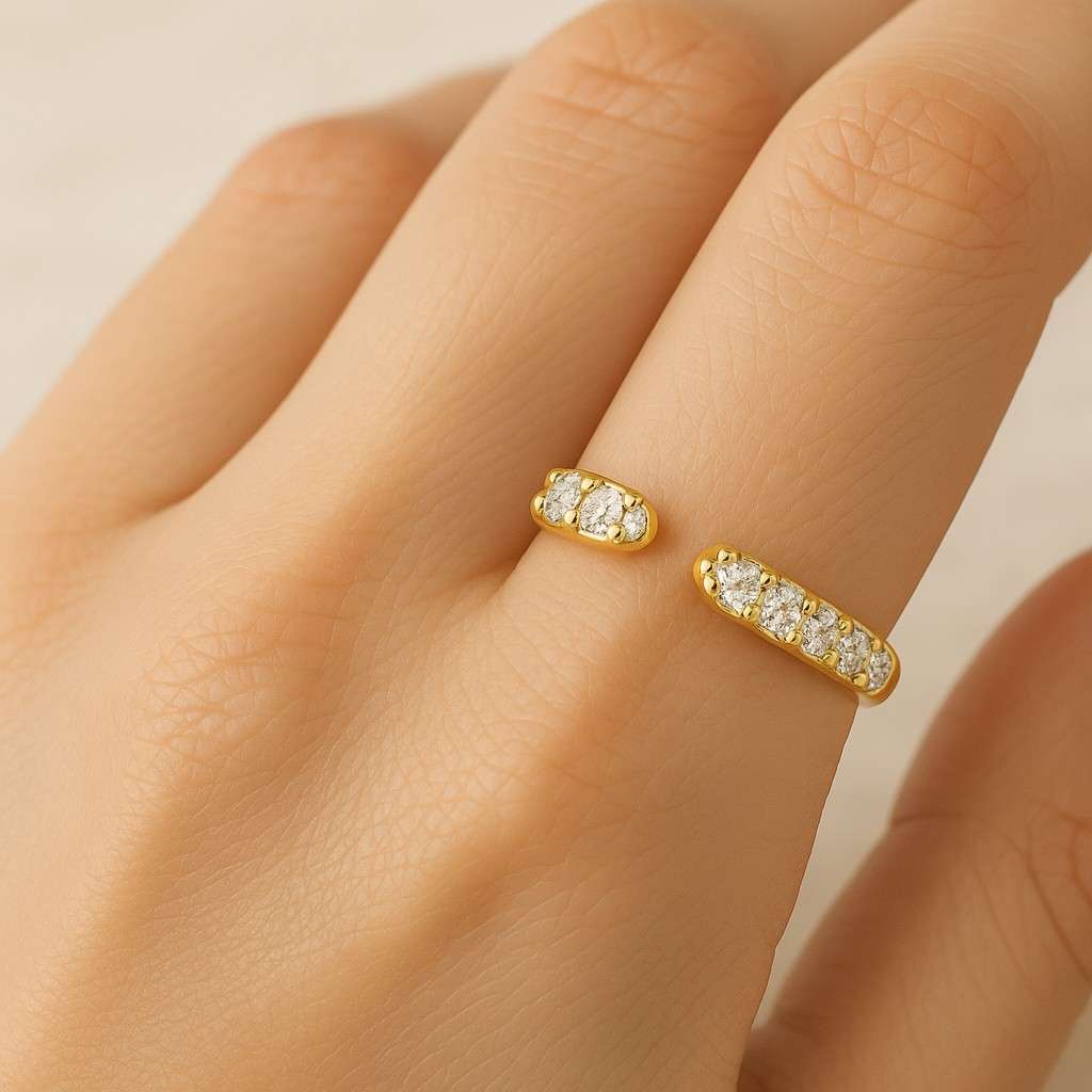 Open Wedding Band Lab Grown Diamond Ring Gap Wedding Ring Womens Cuff Stacking Ring