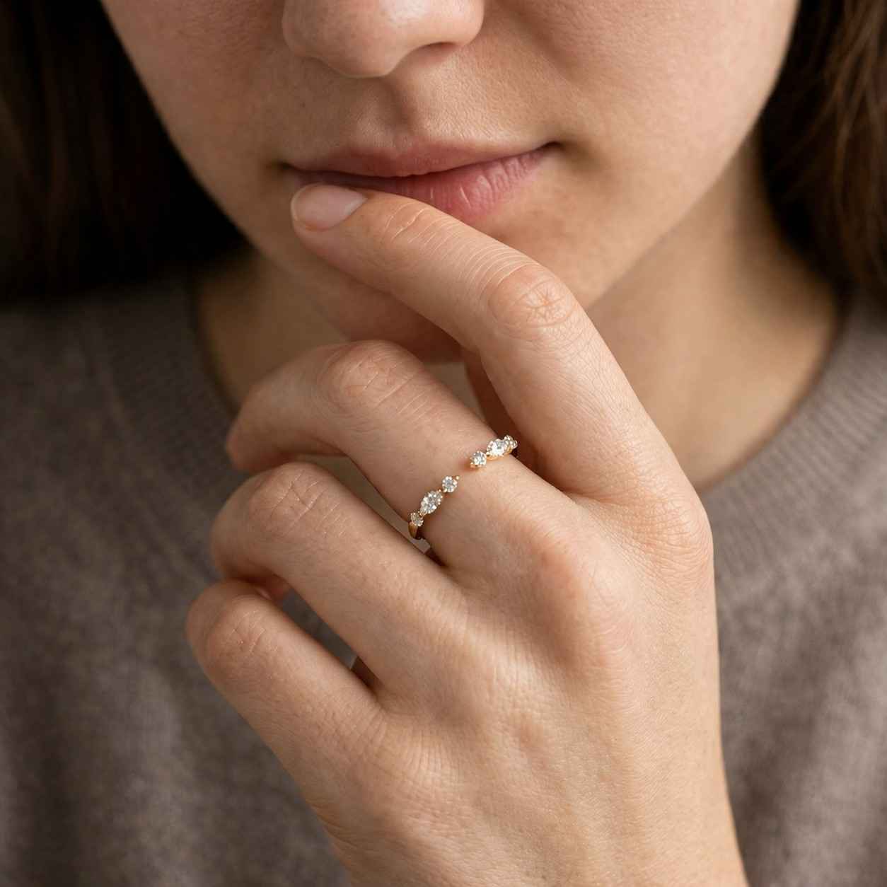 Open Gap Lab Grown Diamond Floating Bubble Ring, Wedding Band, Moissanite Matching Band
