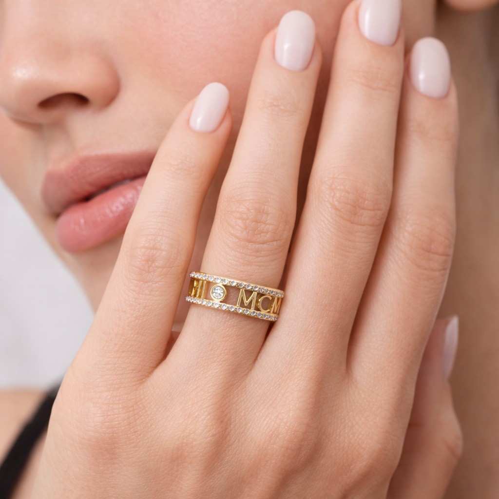 custom roman numeral wedding date band, personalized engagement band, eternity custom date ring, round lab diamond stacking band, 14k gold
