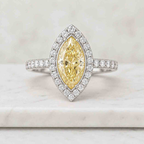Marquise Lab Grown Diamond Engagement Ring 14K Gold, Igi Certified EF+ Color VS+ Solitaire Hidden Halo Ring, Bridal Jewelry Gift