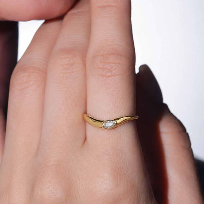 Marquise Lab Grown Diamond Engagement Ring, 14K Yellow Gold Bezel Set Bridal Set Matching Band
