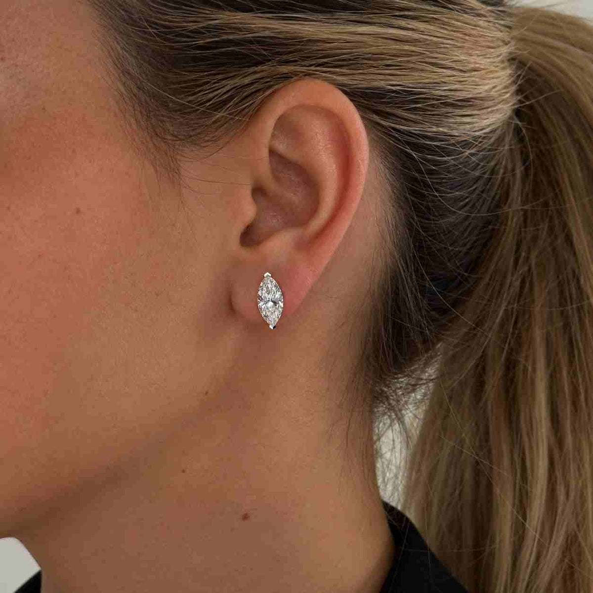Marquise Lab Grown Diamond Stud Earrings, Solitaire Four-Prong Setting
