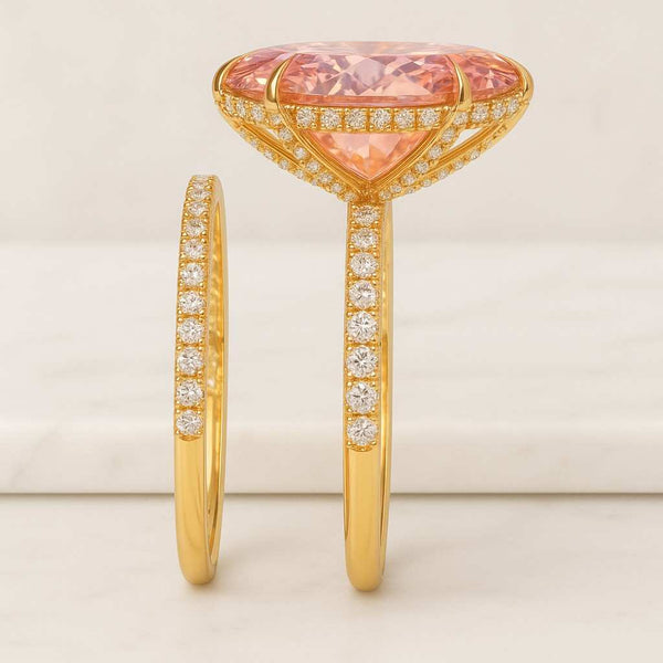 Marquise Lab Grown Diamond Three Stone Ring Side Oval Cut Diamond Wedding Ring