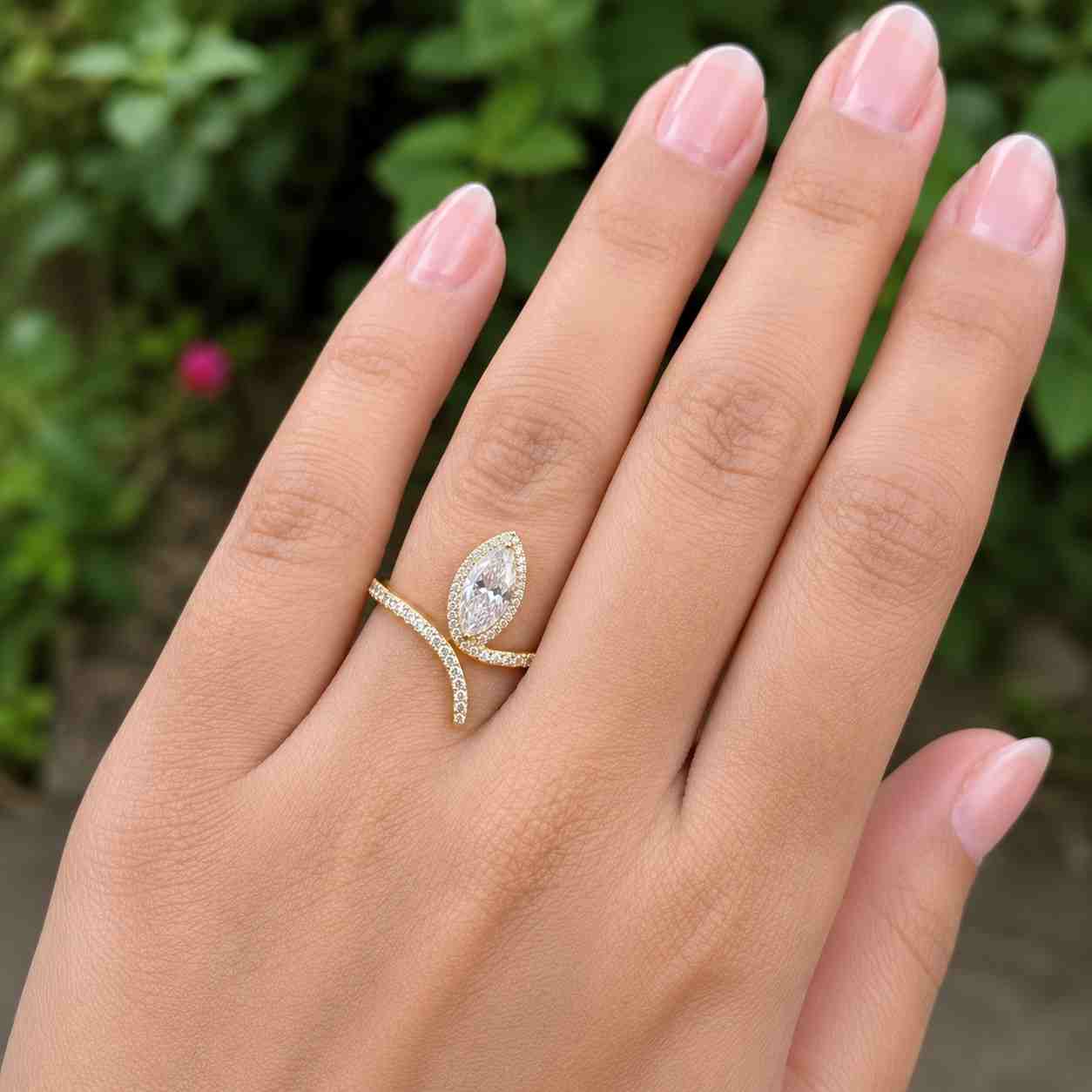 Marquise Lab Grown Diamond Wrap Ring, 14K Gold Coil Snake Ring, Marquise Cut Spiral Ring, Rose White Yellow Gold Statement Ring
