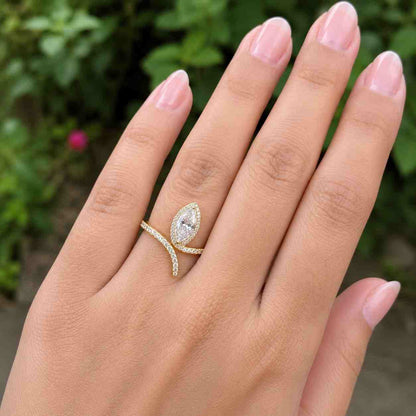 Marquise Lab Grown Diamond Wrap Ring, 14K Gold Coil Snake Ring, Marquise Cut Spiral Ring, Rose White Yellow Gold Statement Ring
