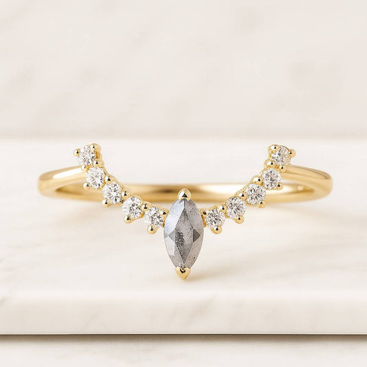 Marquise Moissanite Band Round and Marquise Diamond Band Matching Stackable Half Eternity Anniversary Band Gift For Her