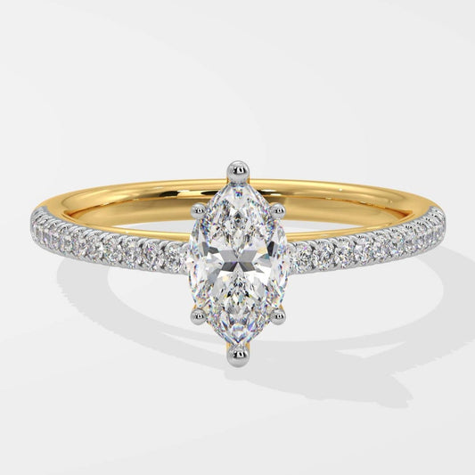 Marquise Moissanite Engagement Ring, 14K Solid Gold Pave Set Side Stone Ring,