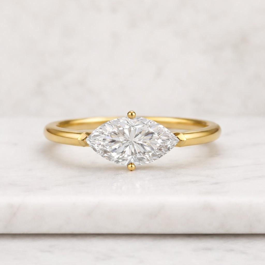 Marquise Moissanite Travel Ring | Minimalist Solitaire Engagement Ring | Dainty Marquise Cut Vacation Ring | Low Profile Promise Ring
