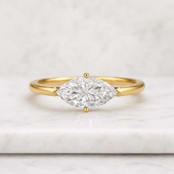 Marquise Moissanite Travel Ring | Minimalist Solitaire Engagement Ring | Dainty Marquise Cut Vacation Ring | Low Profile Promise Ring
