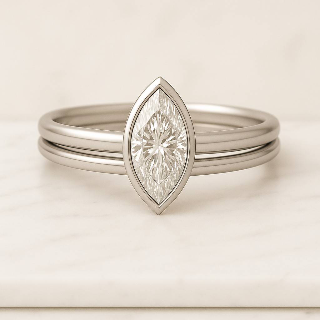 Marquise Moissanite Wedding Ring East West Half Bezel Solitaire
