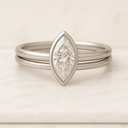Marquise Moissanite Wedding Ring East West Half Bezel Solitaire