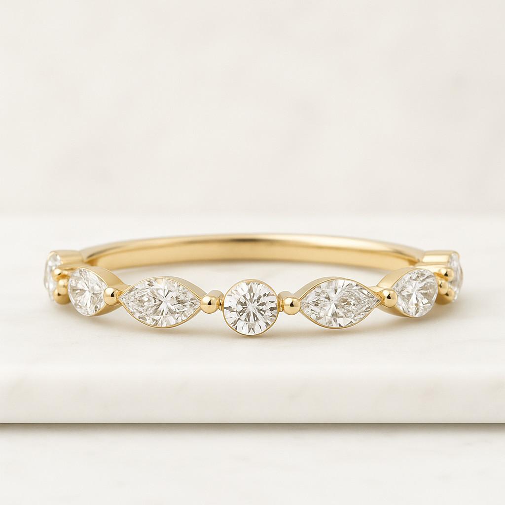 Marquise & Round Diamond Ring Unique Alternative Diamond Wedding Ring Engagement Ring Gift