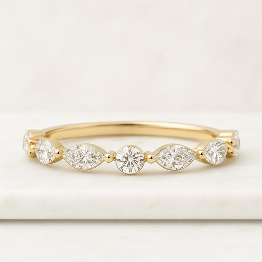 Marquise & Round Diamond Ring Unique Alternative Diamond Wedding Ring Engagement Ring Gift