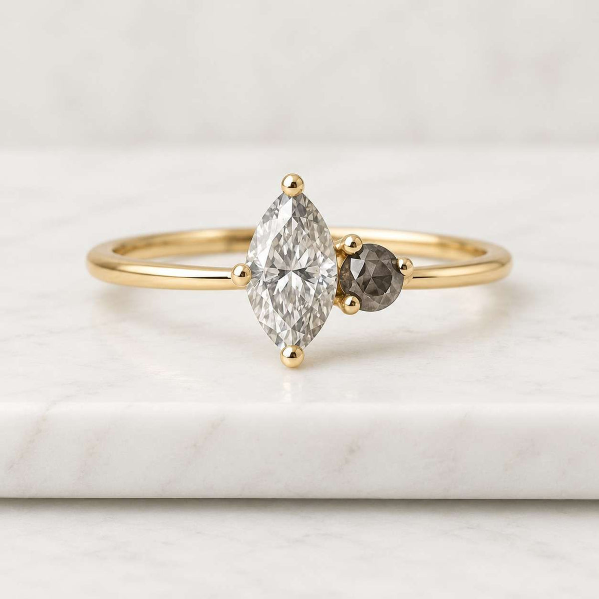marquise salt and pepper diamond wedding ring  salt and pepper diamond ring  18k solid gold marquise cut east west ring halloween jewelry