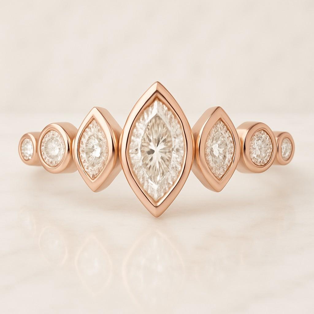 Marquise Stackable Ring for Engagement Ring Real Lab Grown Diamond Marquise Round Half Eternity Diamond Ring