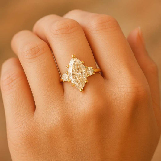 Marquise Tipped Wedding Band Unique Lab Grown Diamond Wedding Ring for Women