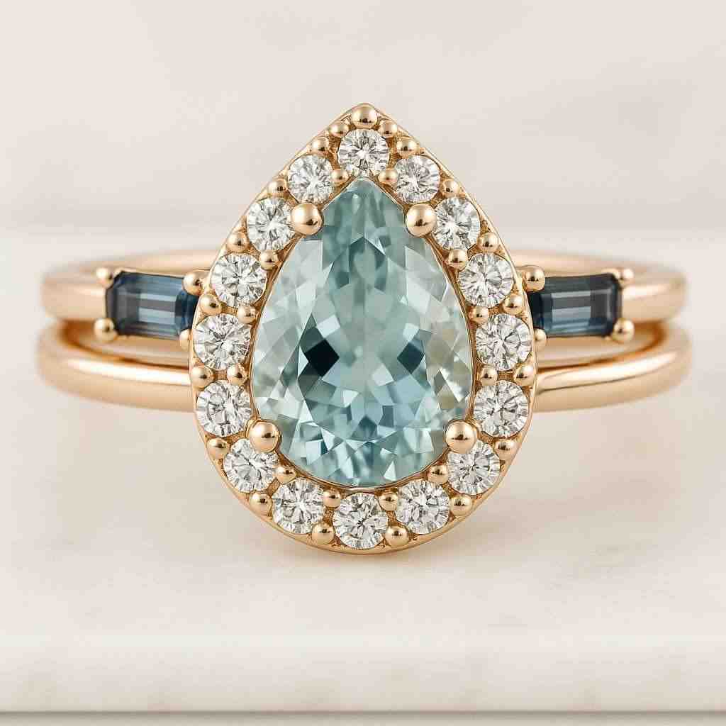 Marquise Tipped Wedding Band Unique Lab Grown Diamond Wedding Ring for Women Sustainable Minimalist Jewellery Three Stone Ring Trilogy Ring