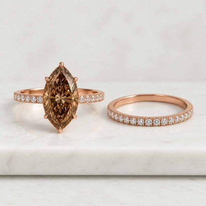 Marquise Wedding Set Diamond Bridal Set Ring for Her Marquise Engagement Ring Chevron Ring Set IGI Certified Best Matching Marquise Ring Set
