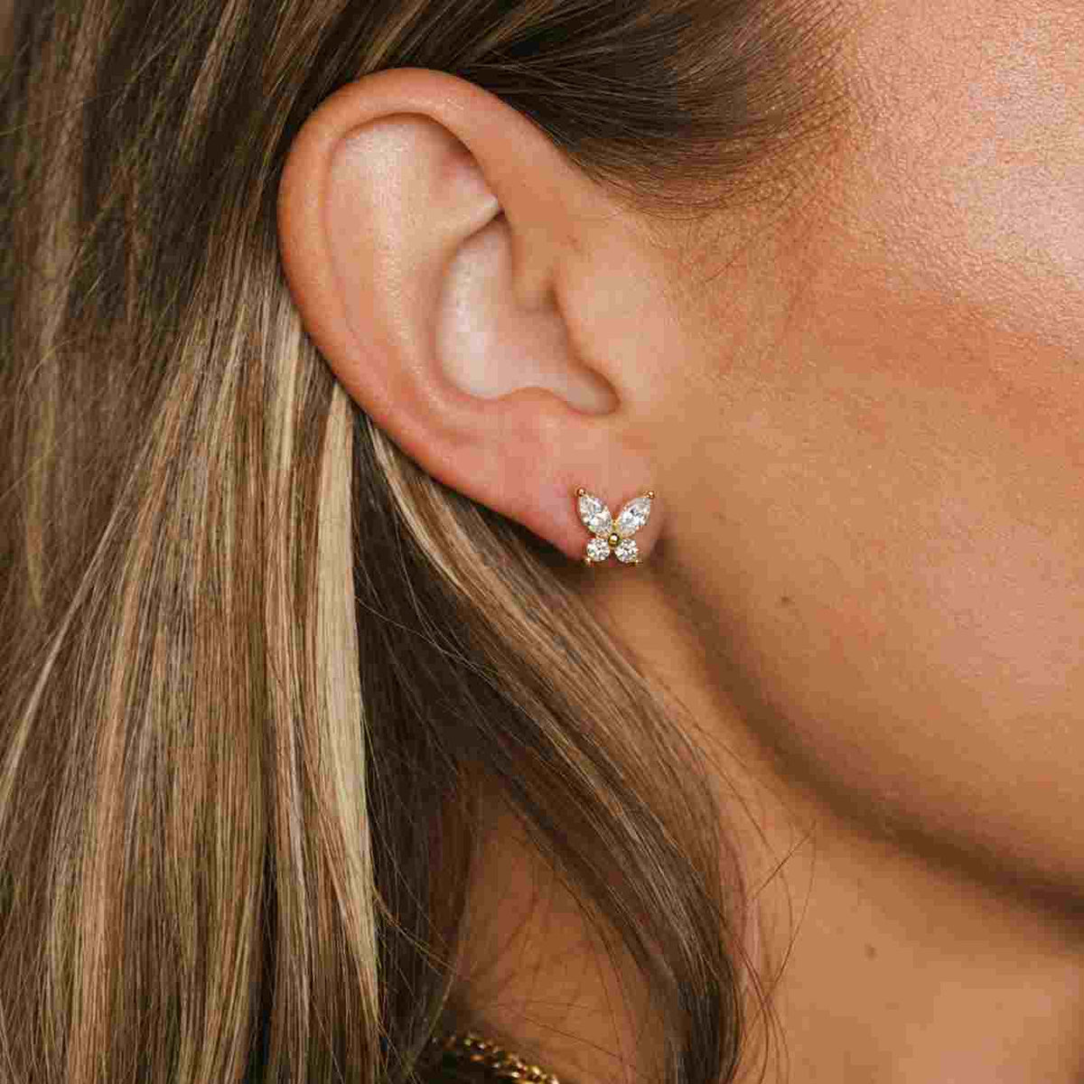 marquise and round diamond butterfly stud earrings, lab grown diamond earrings, diamond studs for her, anniversary gifts, earrings for gift
