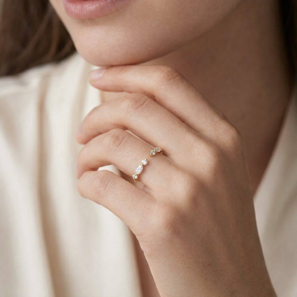 Marquise and Round Moissanite Open Gap Wedding Band Minimalist Lab Grown Diamond Anniversary Band Stackable Matching Ring Half Eternity Band
